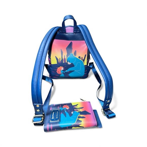 Loungefly bag Brave Princess Merida Blue/Pink Castle mini backpack wallet set - Picture 5 of 6